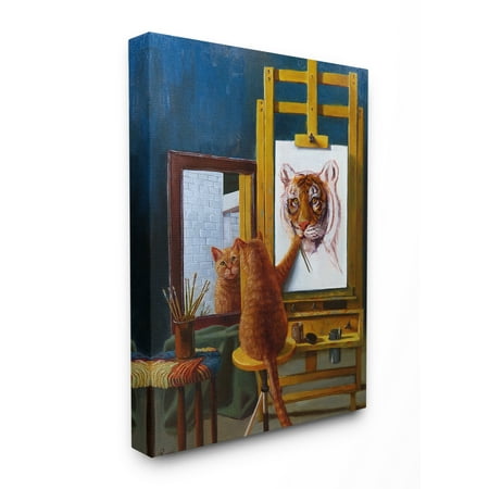 The Stupell Home Decor Collection Cat Confidence Self Portrait as a Tiger Funny Painting Stretched Canvas Wall Art, 16 x 1.5 x