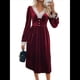 thumbnail image 2 of Vestido Formal Elegante de Terciopelo con Escote en V y Encaje Retro Estilo Vintage para Mujer. Rojo Vino M, 2 of 10