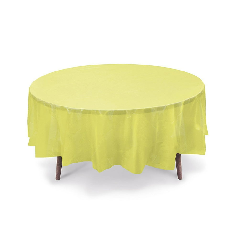 5 Pack 84" Yellow Round Plastic Table Cover, Party Table Cover