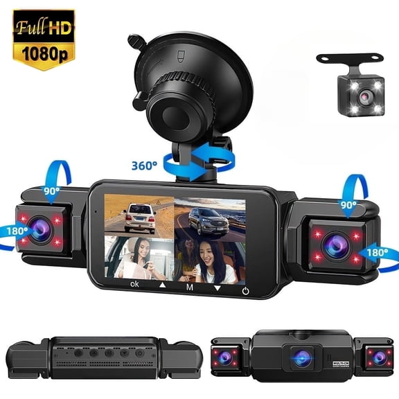 Vital 360 Degree 4 Channel Dash Cam FHD 1080P - 8 IR Night Vision, 24H Parking Monitor, G-Sensor Loop Recording, 4-in-1 IPS Screen Car Camera for SUV Truck Taxi