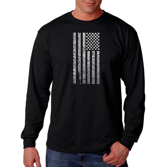 LA Pop Art Men's Word Art Long Sleeve T-shirt - National Anthem Flag