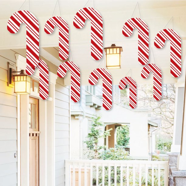 Hanging Candy Cane - Outdoor Holiday and Christmas Hanging Porch &amp; Tree
