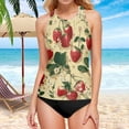 thumbnail image 5 of Women's Printed Tankini Top - High Elasticity Slim-Fit Swimsuit with Removable Straps & Cups, Perfect for Beach & Pool Parties，Strawberries, 5 of 7