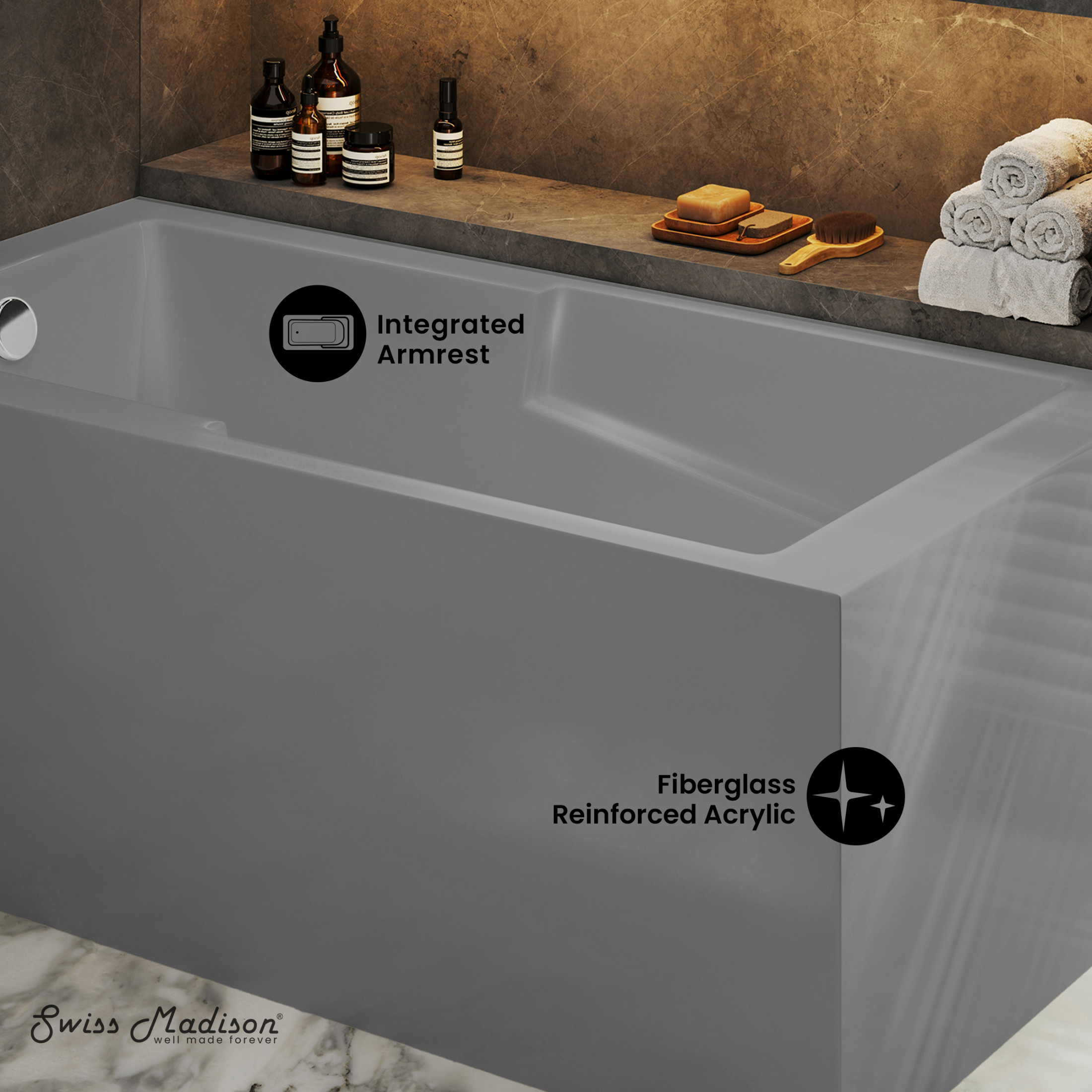 Claire 60 x 32 Left Drain Soaking Alcove Corner Apron Bathtub in Matte Gray