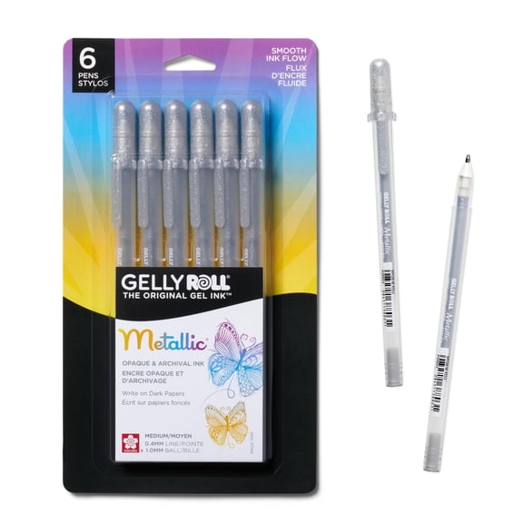 Sakura Gelly Roll Metallic Gel Pens - Pens for Scrapbook, Journals, or Drawing - Metallic Silver Ink - Medium Line - 6 Pack