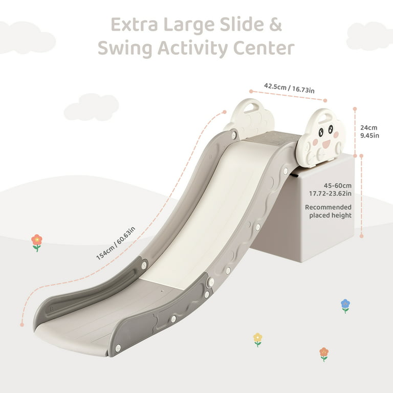 DUKE BABY Kids Indoor Slide for Sofa and Stairs Slide Attachment to Toddler  Bed and Nugget Couch for Kids Age 1-5, White Grey 