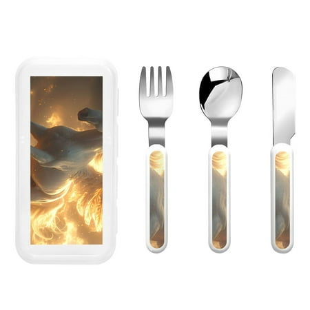 

Balery Golden Winged White Horse for Stainless Steel Kids Silverware Set - Child and Toddler Safe Flatware - Children s Knife Fork And Spoon Set - Metal Kids Cutlery Set