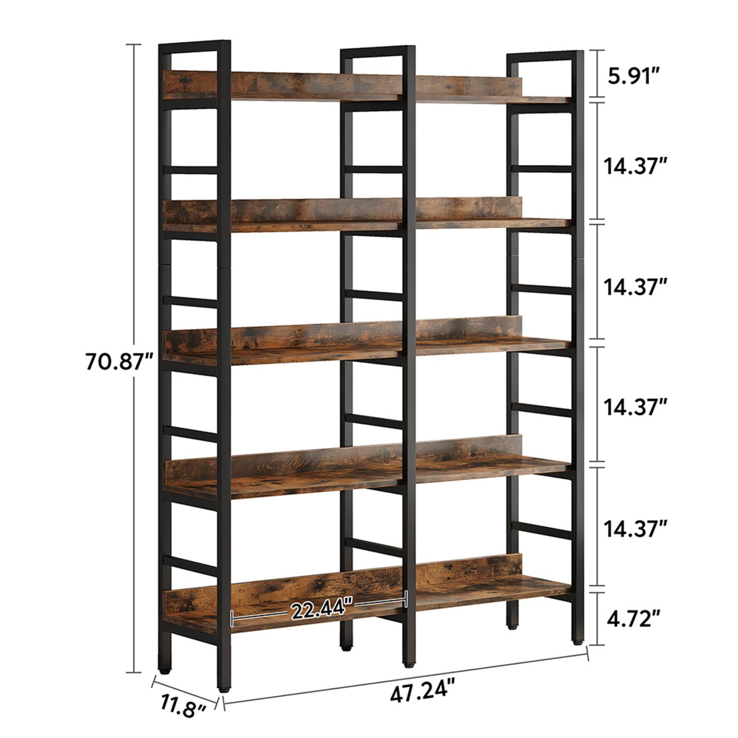 Demi Bonn 5-Tier Bookshelf, 70" Double Wide Bookcase Storage Shelves Unit for Bedroom, Living Room, Brown