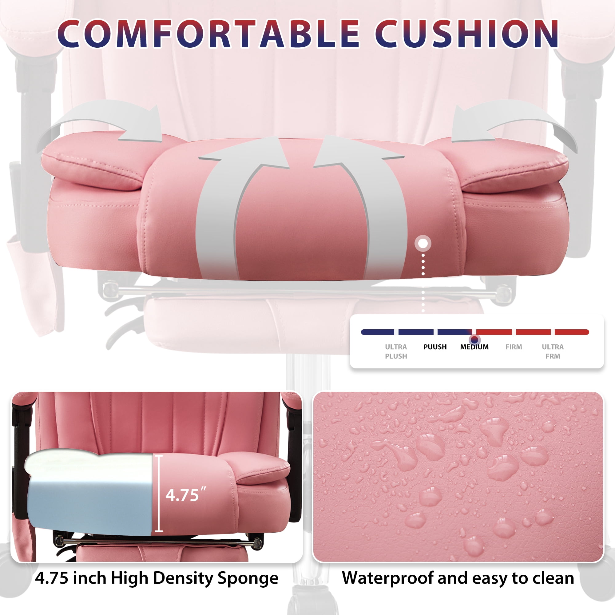 JONPONY Big and Tall Office Chair 500LBS Executive Office Chair Massage and Footrest Ergonomic Computer Desk Chair Reclining High Back Leather Office Chair Lumbar Back Support Swivel Rolling,Pink
