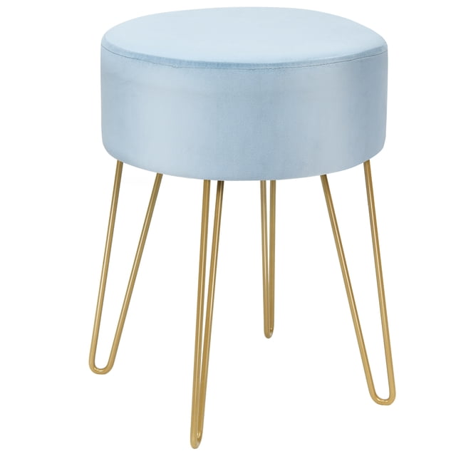 Costway Repose-Pieds Rond Velours Repose-Pieds Tabouret Table d'Appoint Chaise avec Pieds en Métal Bleu