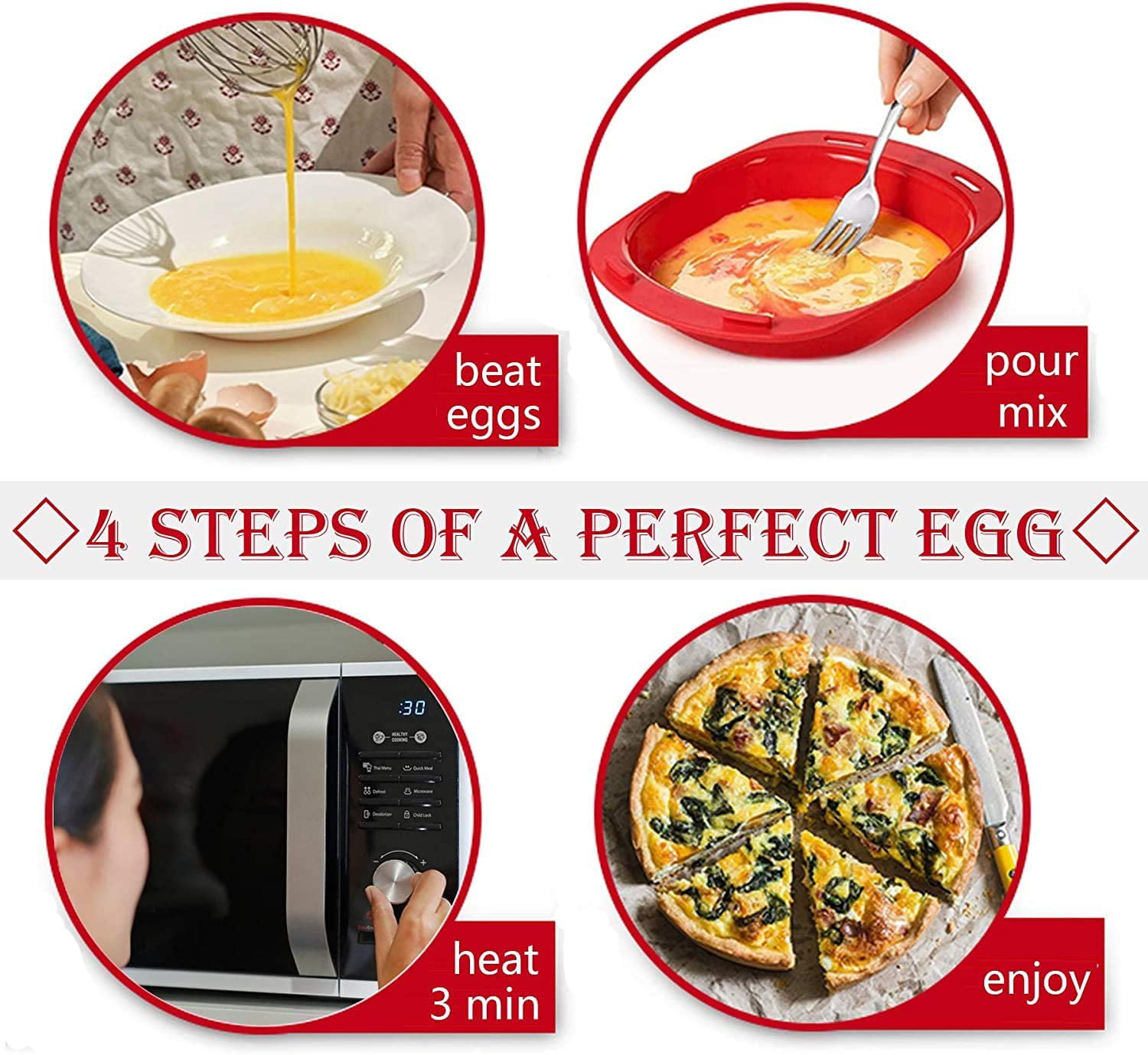 Red IOMOY Microwave Omelette Maker Silicone Non Stick Omlette Makers Scrambled Egg Roll Cooker for Steamer Pan 