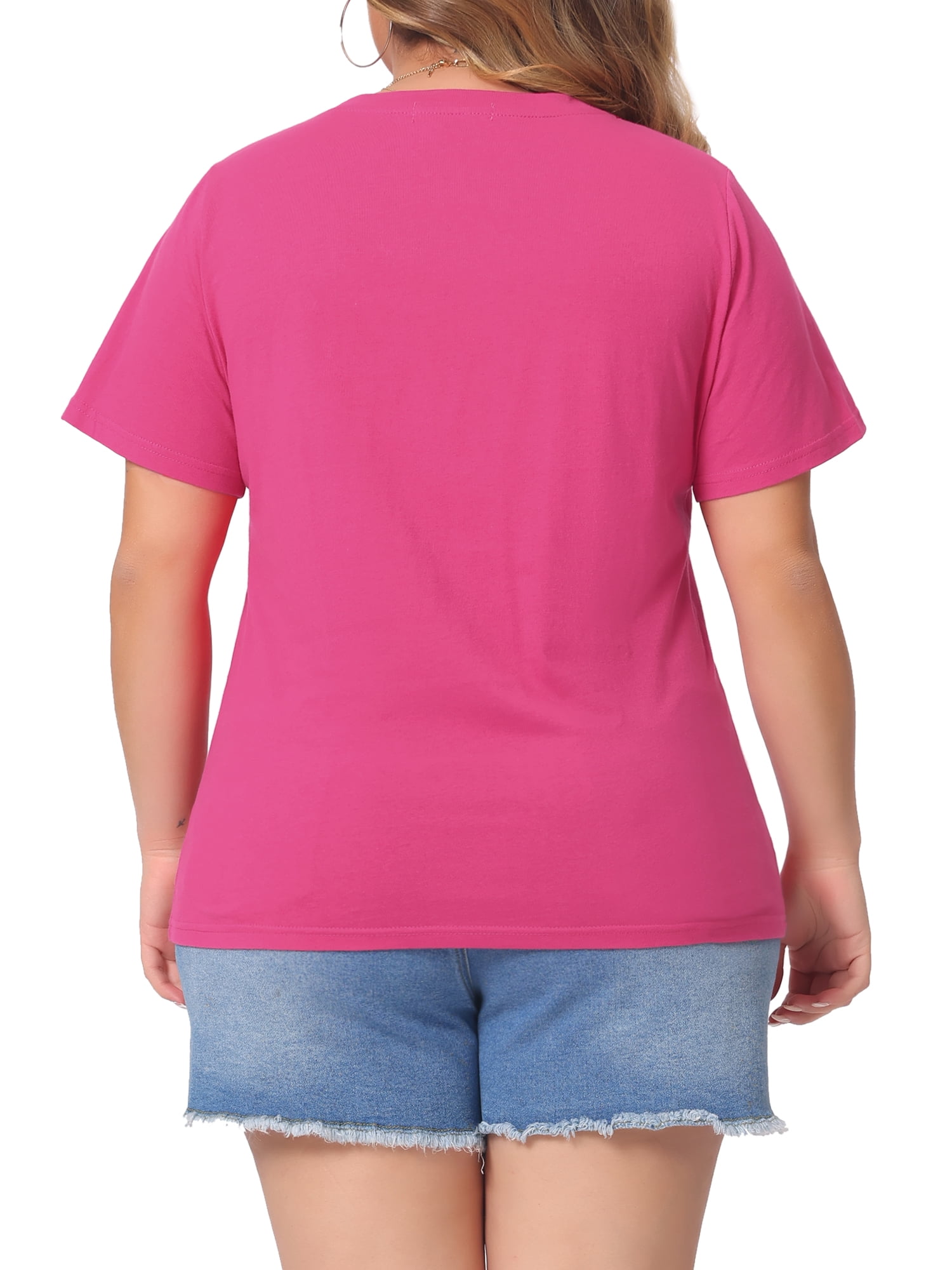 DARING DIVA Women's Plus Basic V Neck Short Sleeve Casual Tops T Shirts 3X Hot Pink