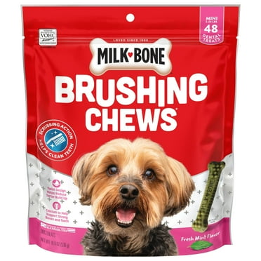 Milk Bone Brushing Chews Daily Dental Dog Treats, Fresh Breath, Mini, 18.9 oz Bag, 48 Bones Per Bag