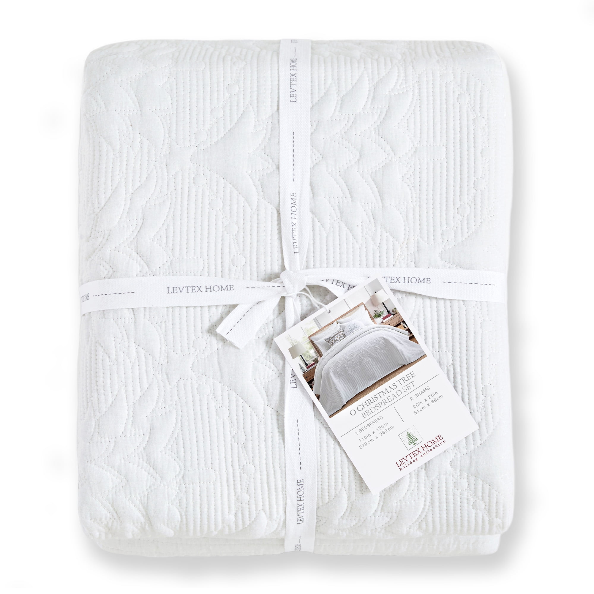 Levtex Home - O Christmas Tree Bedspread Set - Queen Bedspread and Two Standard Shams - Christmas Tree - White - Bedspread (110X106in.) and Shams (20x26in.) - Cotton