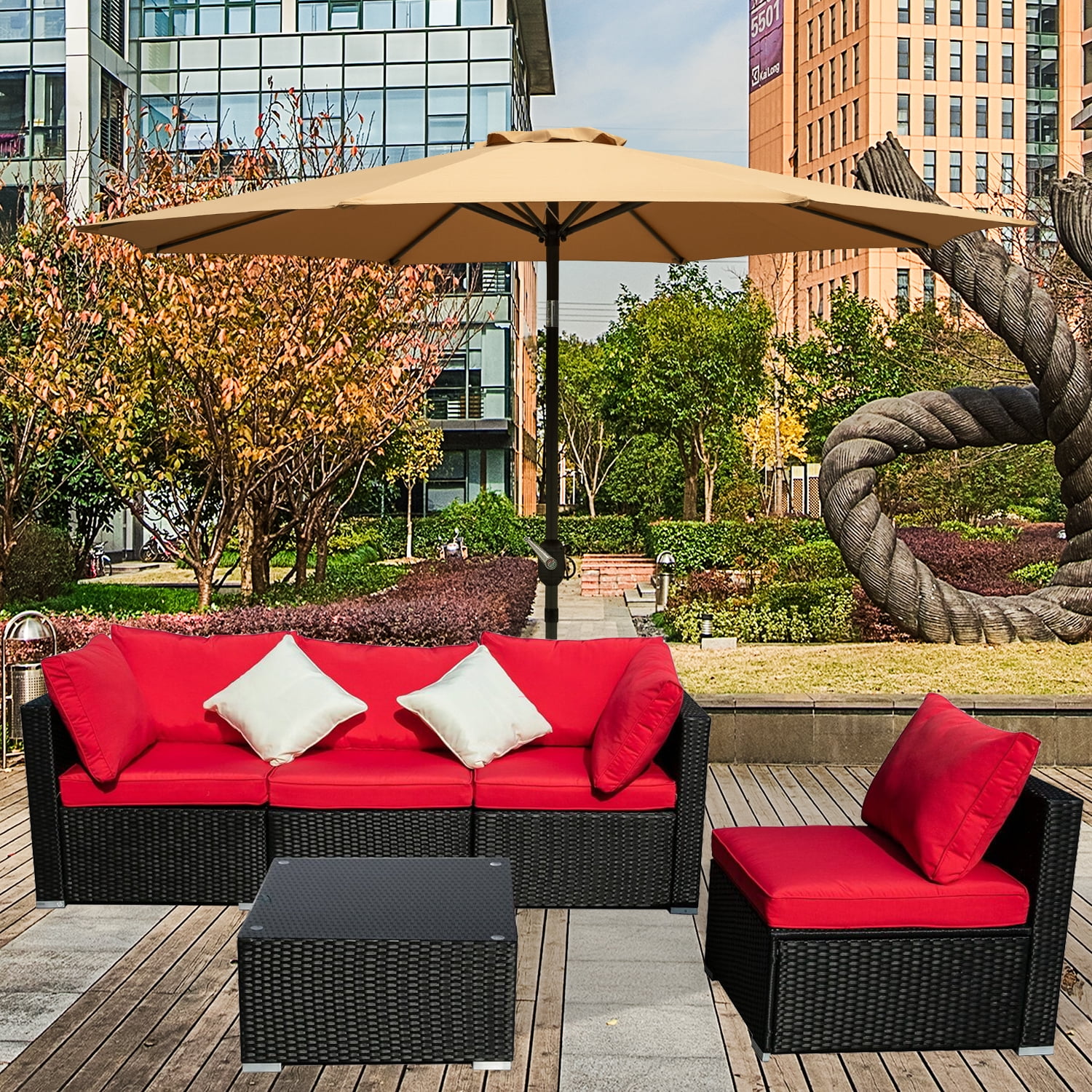 Ainfox 5Pieces Outdoor PE Rattan Wicker Patio Furniture Sectional Sofa