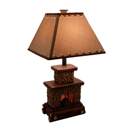Western Style 6 Stone Fireplace Table Lamp w/ Linen Shade ... Western Style 6 Stone Fireplace Table Lamp w/ Linen Shade ...