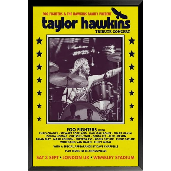 BUY ART FOR LESS Officially Licensed Taylor Hawkins Tribut Concert Framed Art Poster - 24 x 36 Inch - Sturdy Engineered Wood Frame with Plexi Glass - Ready To Hang