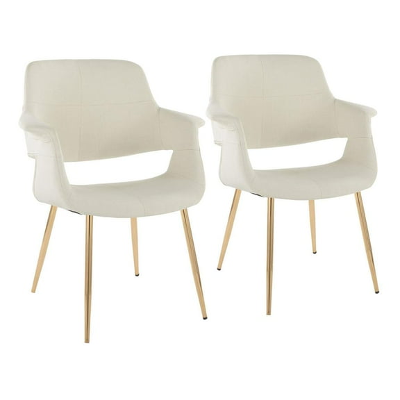 LumiSource Gold Metal, Cream Velvet Vintage Flair Chair - Set of 2