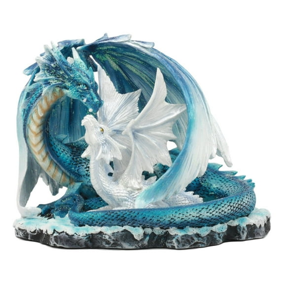 Ebros Nature's Nurture Mother Dragon Adoring White Baby Dragon Statue 6.75" Long