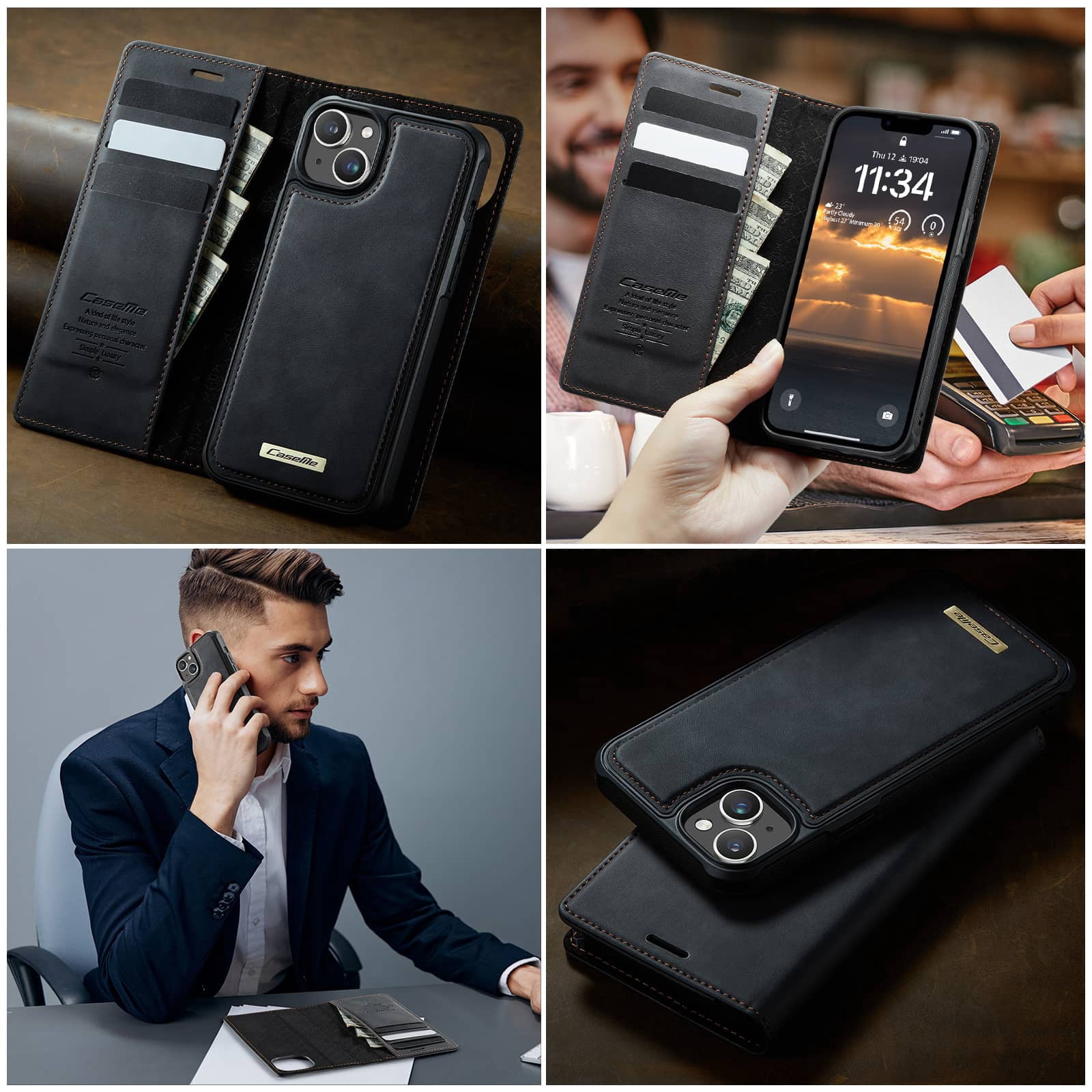 Magnetic 2 in 1 Magsafe Detachable Wallet Case for iPhone 14 with Card Holder Women Men, Retro PU Leather【RFID Blocking】Kickstand Shockproof Cover