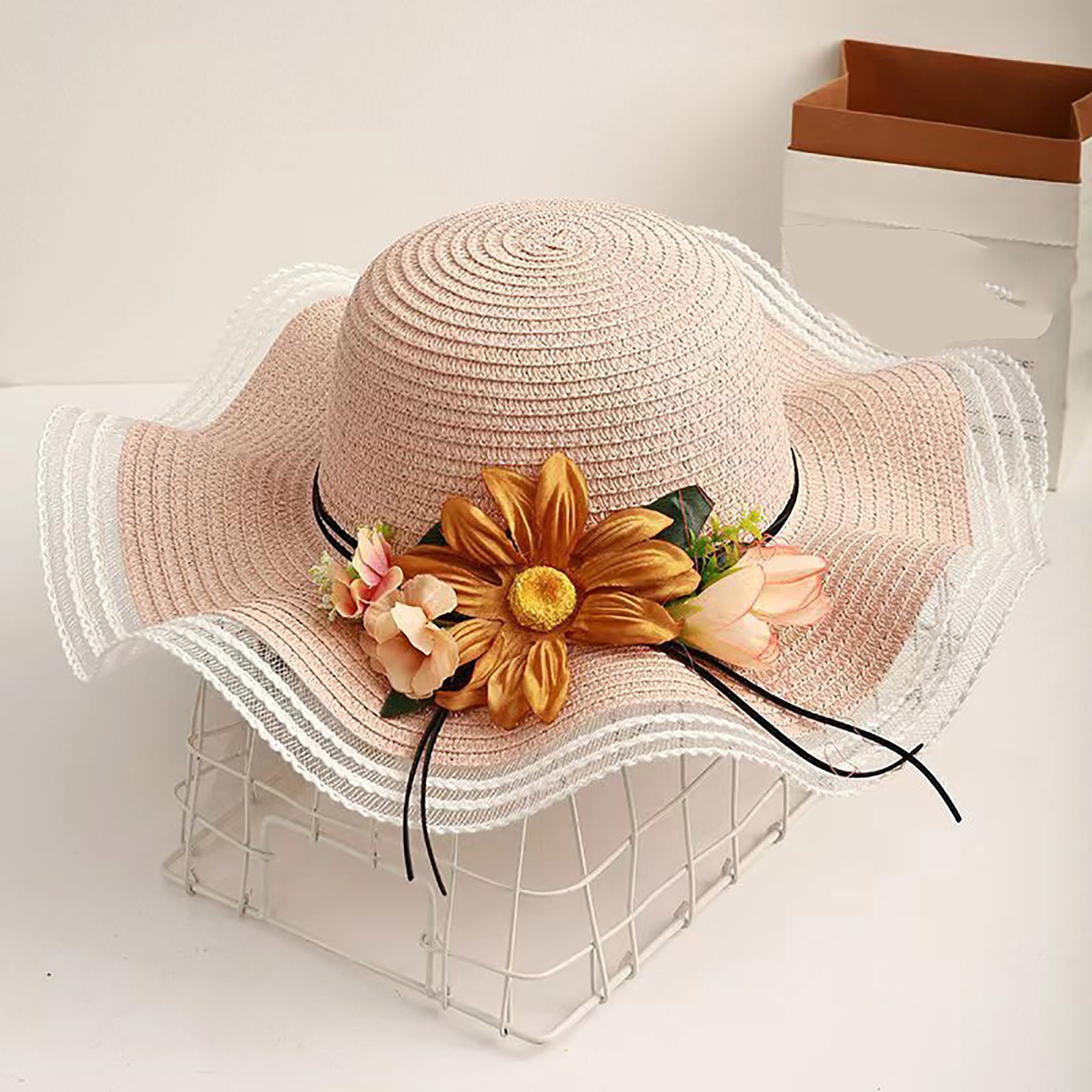 Women's 2025 Floral Embroidered Straw Sun Hat – UPF 50+ Wide Brim
