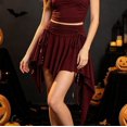 thumbnail image 2 of Unir Women Drawstring Pleated Asymmetrical Mini Skirt Y2K Solid Twill Pirate Casual Bottom 1PC S-XXL Plus Size Friendly, 2 of 5