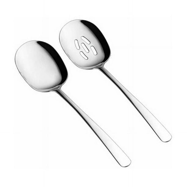 Juego de cucharas para servir extragrandes de diseño elegante para bufés, cuchara ranurada y cuchara para servir de acero inoxidable 18_8 de grado alimenticio, cubiertos de mesa de usos múltiples