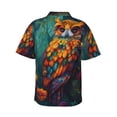 thumbnail image 3 of Balery Colorful Owl Forest Print Men's Hawaiian Shirts Short Sleeve Beach Shirt Relaxed Fit Vacation Button Down Shirts-Medium, 3 of 9