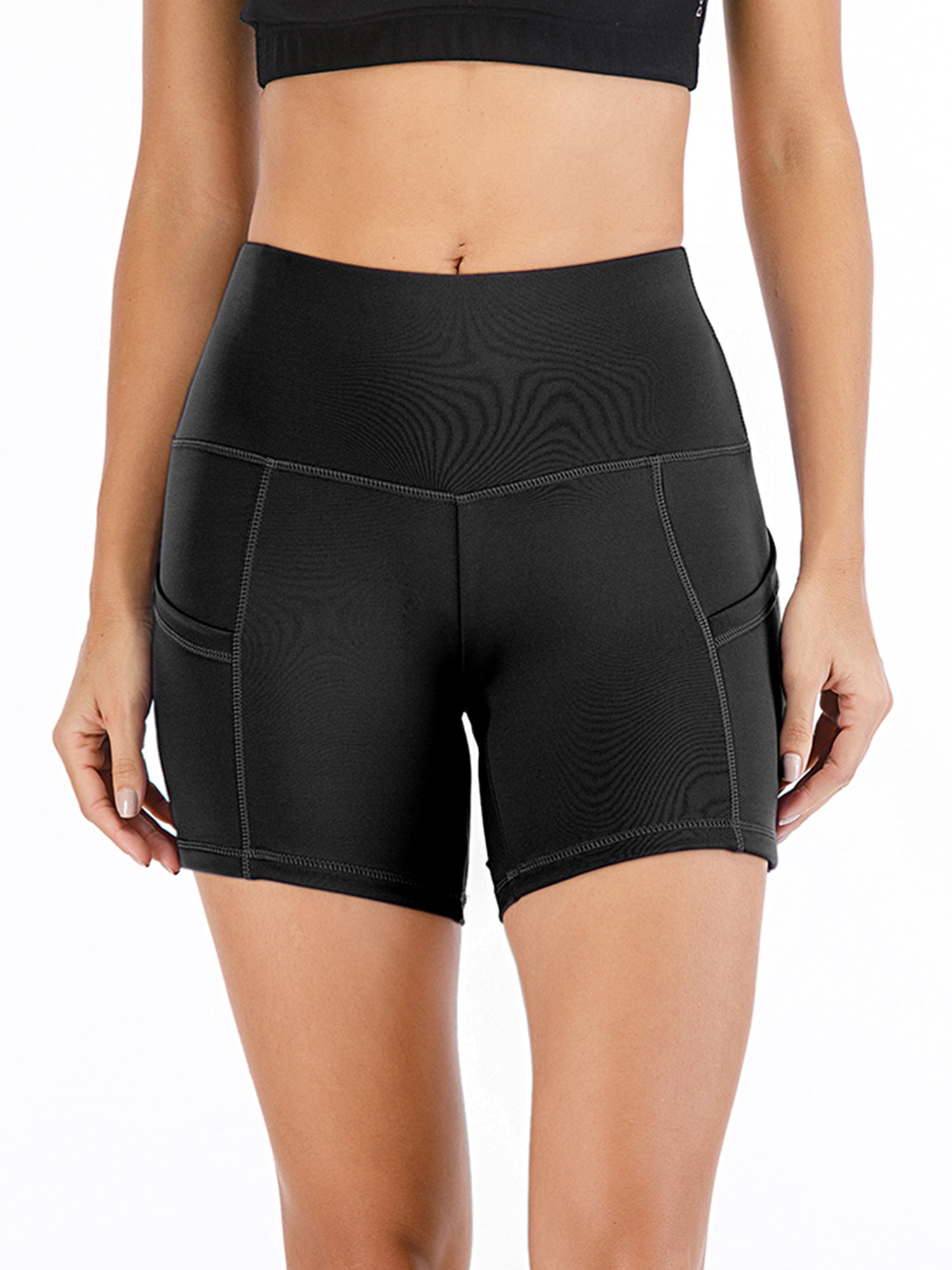 Women's High Waist Workout Yoga Running Compression Exercise Shorts Side Pockets 