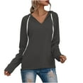 thumbnail image 1 of Señoras de invierno y otoño Casual Color sólido Cordón con cuello en V Fleece Bottoming Shirt Suéter con capucha Tops Fridja bvmnju6332, 1 of 8