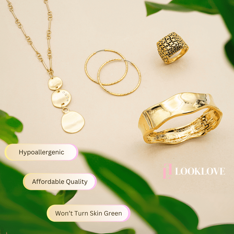 Twisted Circle Statement Necklace Gold Tone Chain Link Fashion