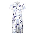 thumbnail image 4 of KSCYKKKD Dresses for Women Female A-Line Elbow-Length Floral V-Neck A-Line Mid-Length Casual Pocket Dresses Purple S, 4 of 5