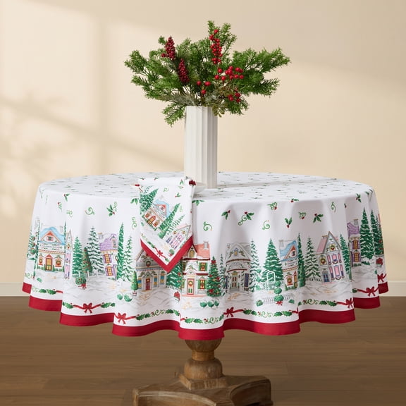 Lenox Spice Village Christmas Tablecloth, Multicolor - 70"W x 70"L