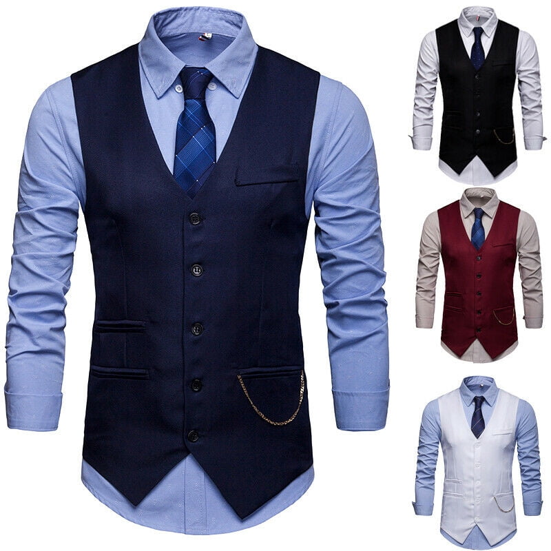 Mens Business Formal Suit Vest Slim Fit Tuxedo Waistcoat Double Breasted Coat US