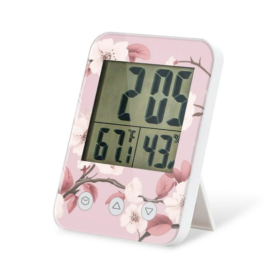 digital hygrometer indoor thermometer with High Accuracy Sensor LCD Display for Kitchen Baby Room Office-Beautiful Vintage Cherry Blossom Pattern On Pink Background