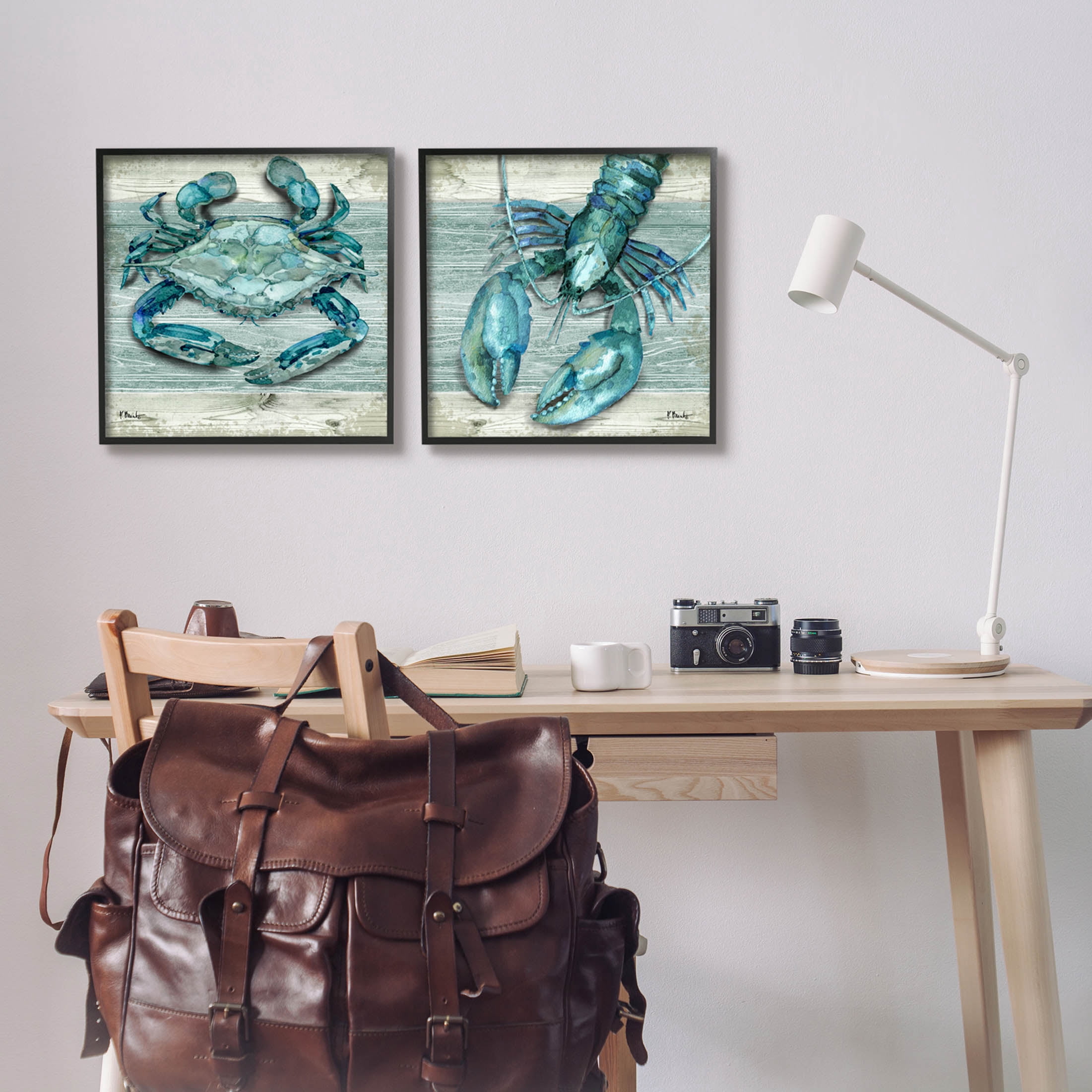 Stupell Industries Rustic Crab Northpoint Lobster Graphic Art Black Framed Art Print Wall Art, Set of 2, Design by Paul Brent