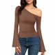 thumbnail image 1 of AUNVITO Women's Slim Fit Long Sleeve Knit Top Ribbed Texture Casual and Chic Style, 1 of 4