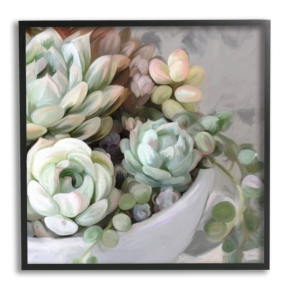 Stupell Industries Botanical Succulent Arrangement Potted Floral Blossoms Painting Black Framed Art Print Wall Art, Design by Amy Hall