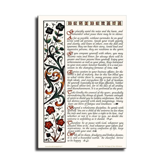 Motivational Desiderata Poem Canvas Art Print - Inspirational Wall Decor for Family, Bedroom, Living Room