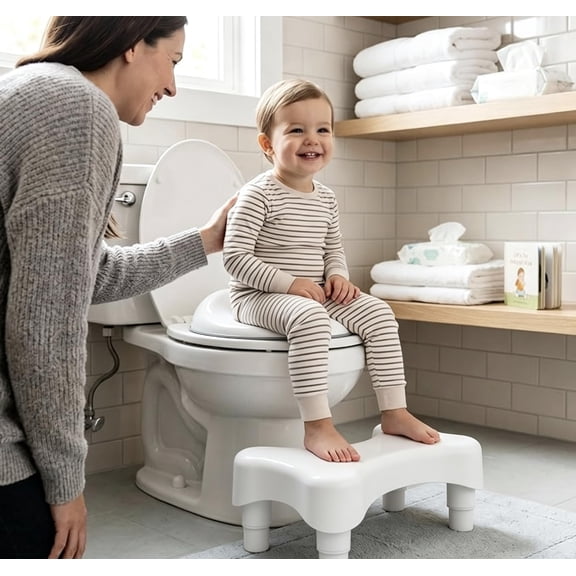 U Shaped Toilet Step Stool 18cm Height, Non Slip Lightweight Kids Potty Training Foot Rest for Bathroom Sink with Wood Grain Legs