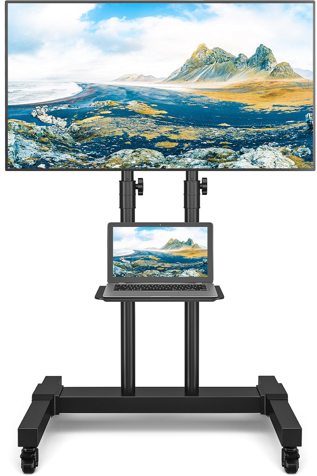 RTVR Rolling TV Cart Stand with Wheels for 32 to 85 inch Screens Mobile Portable TV Stand, Modern Black