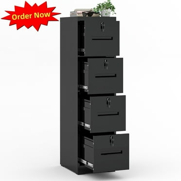 Tcbosik Metal File Cabinet with Lock for Home Office, Vertical Filing Cabinet with 4 Storage Cabinets for Letter/Legal/A4/F4 Size, Easy Assembly, Black