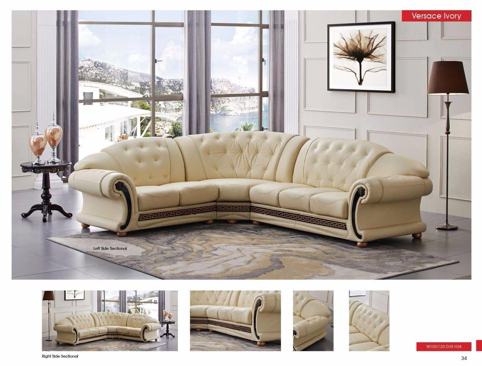 Esf Versachi Clic Luxury Ivory Leather Sectional Sofa Left Hand Facing