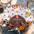 thumbnail image 2 of Thanksgiving Turkey Round Tablecloth, Fitted Table Cover with Elastic for 36"-44" Round Tables, Fall Leaves Autumn Pumpkin Country Rustic Table Cloth Outdoor Dinning Party Waterproof Tablecloths, 2 of 7