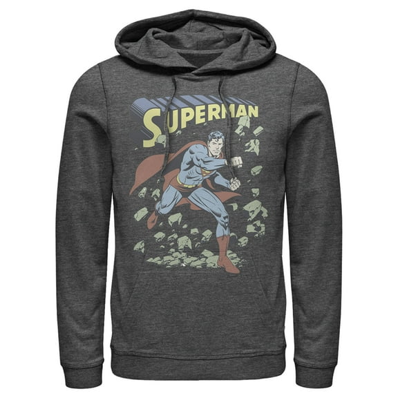 Men's Superman Hero Smash Barriers  Pull Over Hoodie Charcoal Heather Medium