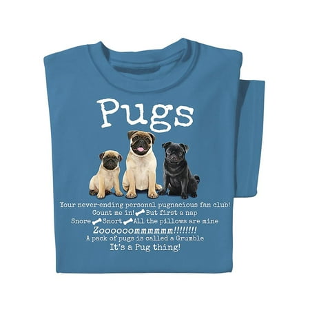 Collections Etc Unisex Pugs Tee INDIGO BLUE LARGE