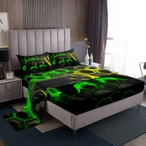Erosebridal Teens Gaming Twin Sheet Sets, Green Honeycomb Bed Sheets Twin, Geometric Bedding Twin Size, Ultra Soft Bedroom Decoration, 3 Pieces