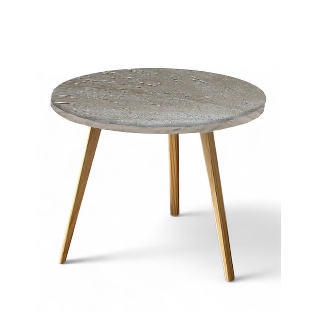Mesa Auxiliar Redonda Gris tipo Piedra 50cm Minimalista Mdf Moderna