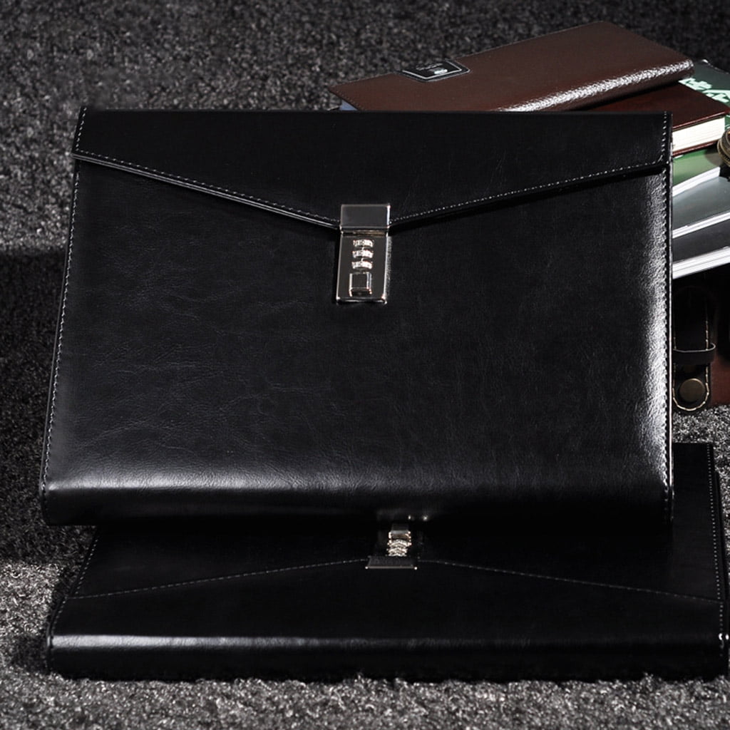 A4 Document File Folder with Password Lock Briefcase Organizer PU Leather Office