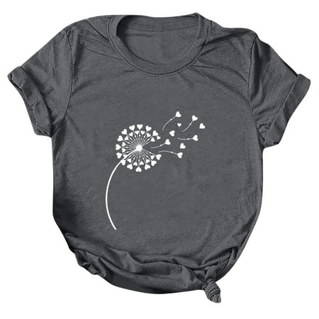 

Dandelion Shirt Women Summer Cute Flower Top Funny Graphic Print T Shirt Casual Round Neck Short Sleeves Tee